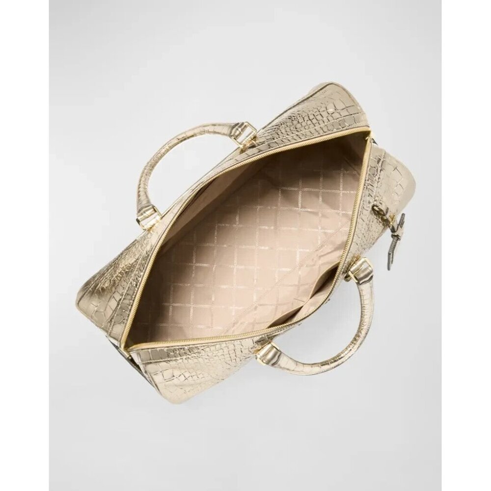 Michael Kors XL Metallic Crocodile Embossed Leather Weekender Bag in Gold #30F4G - Picture 6 of 6